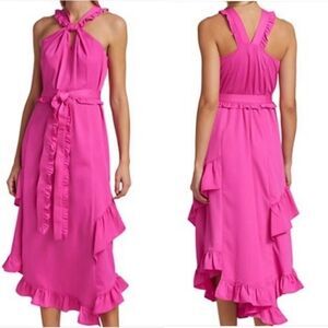 10 Crosby Derek Lam Dasha Halter Midi Pink Dress Ruffle Size 6